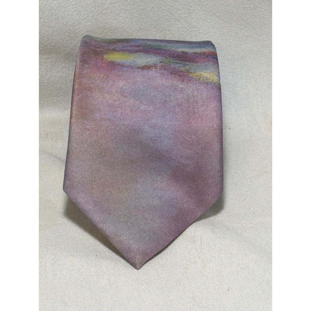 Ralph Marlin Waterlilies Gray d'ART 1987 Impressionist Art Tie Purple Blue USA